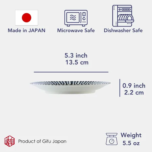 Miniatura 2 de Platos japoneses para servir, platos de 5 pulgadas, azul y blanco, juego de 4 4 unidades redondas de 5 pulgadas