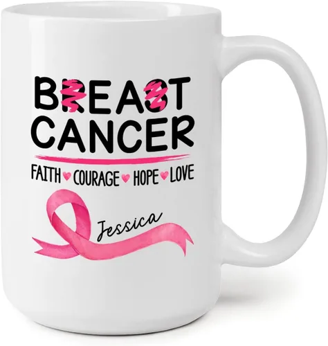 Taza personalizada para sobrevivientes de cáncer, taza de cáncer de mama, taza de cinta rosa, regalo para sobreviviente de cáncer de mama, taza