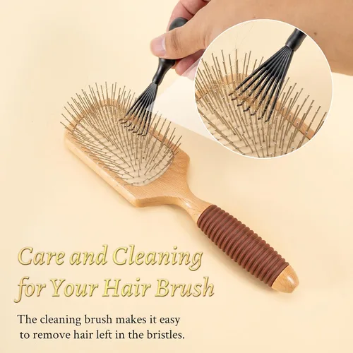 Miniatura 7 de BFWood Cepillo de pelo de paleta con cerdas de acero, cepillo de pelo de metal, ayuda al crecimiento del cabello y masaje del cuero cabelludo