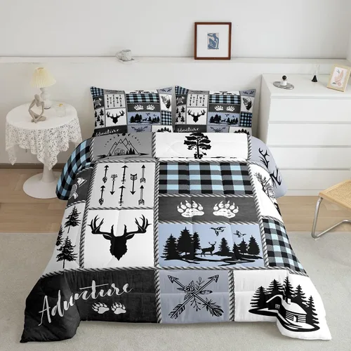 Miniatura 8 de Juego de edredón Deer Bear para niños tamaño completo, juego de ropa de cama rústica de aventura de caza para decoración de habitación de niños