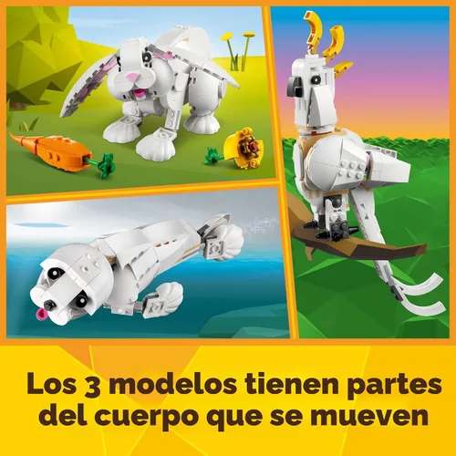 Miniatura 4 de LEGO Creator 3 en 1 Juego de construcción de juguete de animal conejo blanco, juguete STEM para niños de 8 años en adelante, se transforma de conejo