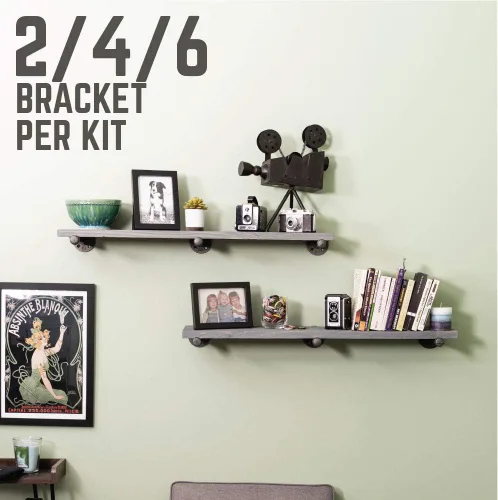 Miniatura 9 de Pipe Decor Soportes industriales para estantes – Juego de dos, accesorios industriales de acero gris hierro, bridas y tubos para estantes flotantes