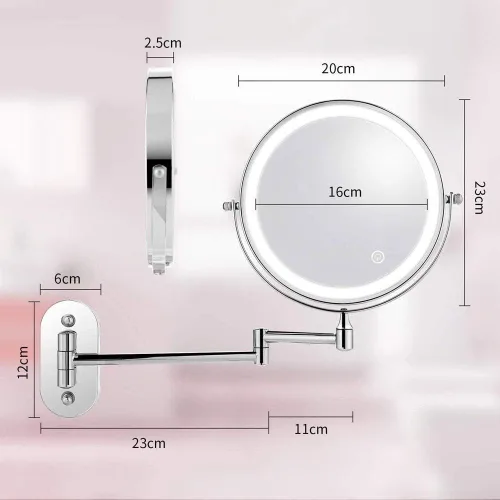 Miniatura 6 de Espejo de maquillaje con iluminación LED, funciona con pilas, aumento de 1x/10x, 8 pulgadas, luz ajustable con botón táctil, cromo pulido