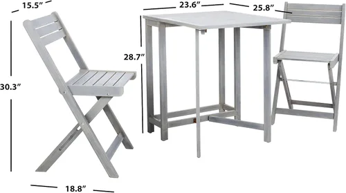 Miniatura 6 de Safavieh Outdoor Collection Gallo Ash Grey Acacia Wood Juego de 3 piezas Balcón Bistro PAT6751C Gris cenizo