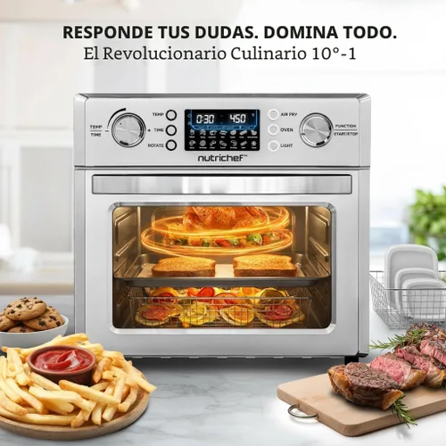 Miniatura 5 de NutriChef Horno freidora de aire eléctrico de 26L Freidora de aire giratoria de 1700W de sobremesa Función de rotación 360° 10 menús
