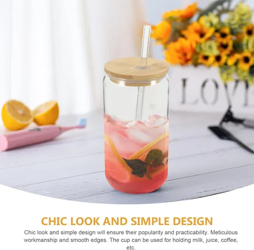 Miniatura 5 de Kichvoe Vaso de té para bebidas con tapa y popote para cócteles, jugos y fiestas (Transparent1)