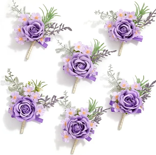 Miniatura 22 de Serwalin Conjunto de Corsage y Boutonniere Rosa, Corsage y Boutonniere de Graduación, Conjunto de Flores de Boda, Accesorios de Homecoming