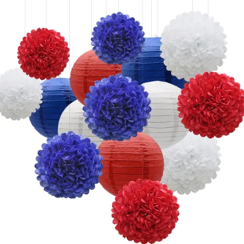 Miniatura 7 de KAXIXI 15 piezas de decoración de fiesta azul marino, pompones de papel de seda fáciles de montar y bolas de panal para graduación 2026, baby
