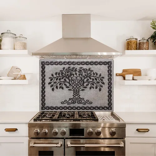 Miniatura 11 de Protector contra salpicaduras de cocina, árbol de la vida celta con borde de nudo celta para cocina, panel de cobre personalizado, azulejos de cobre
