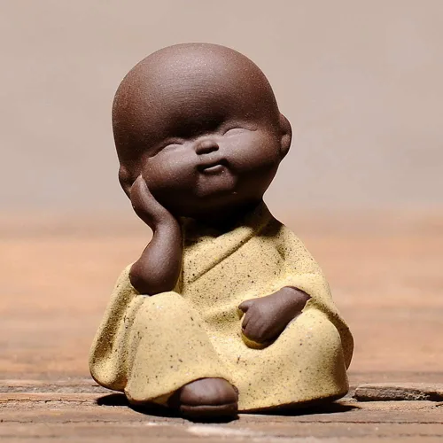 Miniatura 2 de 4 figuras de cerámica de cuatro monjes sabios, lindas mascotas de té de porcelana blanca (oído/ver/hablar/no hacer el mal) - Mini adorno zen
