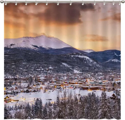 Cortinas de ducha Breckenridge, Colorado, USA Town Skyline (2) 72 x 72 pulgadas, juego de cortinas de ducha con 12 ganchos, decoración para el