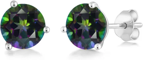 Miniatura 161 de Gem Stone King Aretes de oro de 14 quilates, 0.236 in, piedra natal redonda, Martini, 3 puntas, aretes de oro para mujer