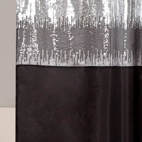 Miniatura 2 de Lush Decor Cortina de Ducha Night Sky, Individual, 72" An x 72" L, Negro y Gris - Cortina de Ducha con Lentejuelas - Cortina de Baño Brillante