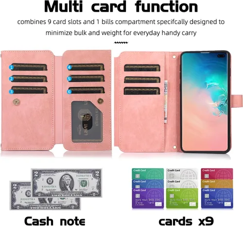 Miniatura 6 de Diseño para Samsung Galaxy S10 Crossbody Wallet Case con PU cuero tarjetero ranuras Kickstand cierre magnético Flip Folio Zipper Bolso Carcasas a