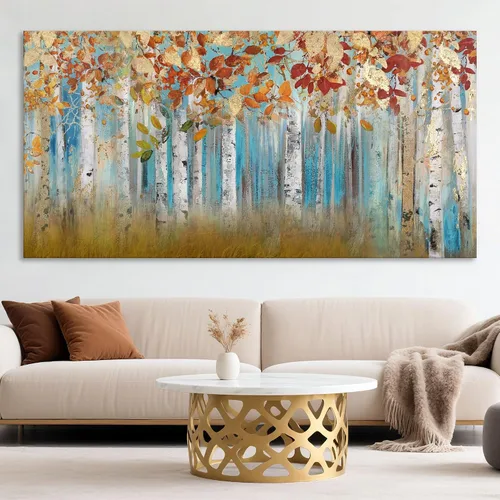 Miniatura 9 de YCPRIMER Gran Arte de Pared de Paisaje para Sala de Estar, Lienzo de Decoración de Pared con Flores, Arte de Decoración en Azul y Morado, Cuadro