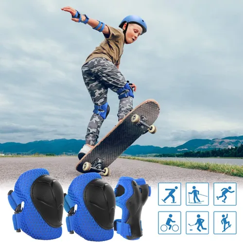 Miniatura 2 de WayEee - Juego de casco de bicicleta para niños, rodilleras para patinetas, juego de almohadillas para casco, juego de equipo de protección Azul
