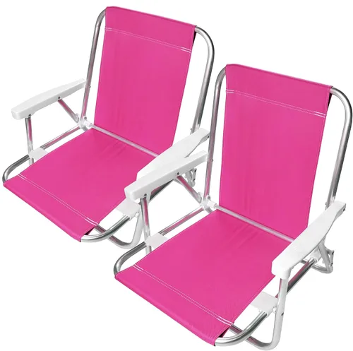 Miniatura 5 de Beachland Silla de arena plegable de aluminio de 1 posición con reposabrazos, silla de playa ligera, pequeña y portátil (paquete de 2, rayas azules)