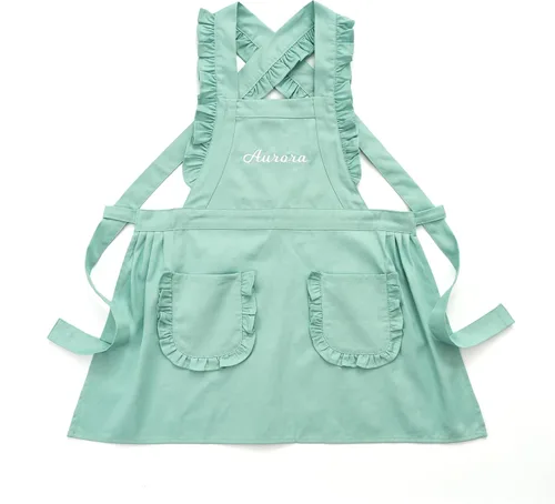 MT WORLD Delantal para Niñas Pequeñas Delantales de Chef Personalizados para Niños con Nombre Delantales con Volantes para Niñas Pequeñas Vestido
