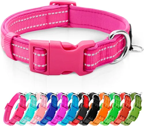Miniatura 20 de azuza Collar reflectante para perro, de neopreno suave acolchado con anillo para etiqueta de identificación, ajustable para perros pequeños, azul