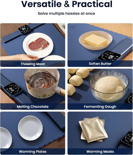 Miniatura 6 de Alfombrilla de Calentamiento de Alimentos, Bandeja de Calentamiento Eléctrica con 5 Configuraciones de Temperatura para Mantener la Comida Caliente