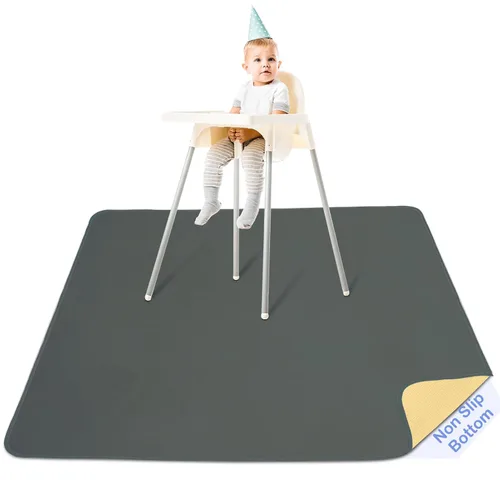 Miniatura 9 de Basumee Alfombrilla de salpicaduras para silla de bebé, impermeable, tapete de juego para debajo de la silla alta, tapete para atrapar alimentos