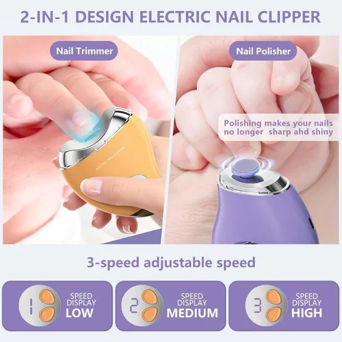 Miniatura 8 de Cortaúñas eléctrico para personas mayores con lima de uñas eléctrica, luz LED y 3 velocidades, cortaúñas eléctrico automático para adultos y niños