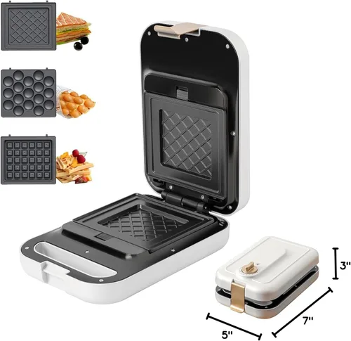 Miniatura 8 de Sandwichera de sincronización blanca 3 en 1 con placas antiadherentes, luces indicadoras y función de bloqueo, prensa eléctrica Panini de 600 W