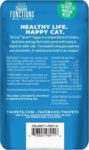 Miniatura 3 de Tiki Cat Born Carnivore Silver - Decoración de comida húmeda funcional para gatos mayores, bolsa de 1.5 onzas (12 unidades)