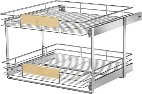 Miniatura 19 de LOVMOR Organizador de gabinete extraíble con mango de madera, 16½ pulgadas de ancho x 21½ pulgadas, organizador deslizante para cocina, despensa 1