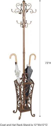 Miniatura 3 de Touch of Class Kensington - Perchero y sombrero, acabado dorado antiguo Metal Rack, Scrollwork Design, Eight Hanging Hooks, Bottom Umbrella