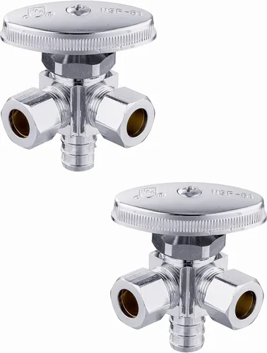 Miniatura 20 de EFIELD Válvula de parada angular de doble salida multigiro, entrada de tubo PEX-A de expansión de 1/2" F1960 x salida de compresión