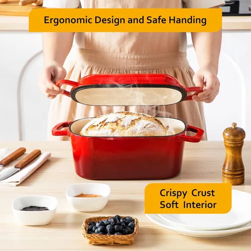 Miniatura 6 de Velaze 3.6QT Horno holandés para hornear pan, olla ovalada de hierro fundido esmaltada con tapa y asas desplazadas, apta para horno hasta 500°F