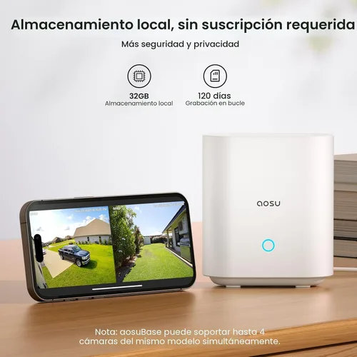 Miniatura 2 de aosu Cámaras de seguridad inalámbricas para exteriores, visión nocturna HD 2K, no requiere suscripción, batería de larga duración, visión amplia