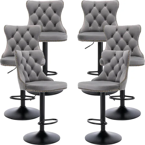 Miniatura 49 de Juego de 2 taburetes de bar giratorios de altura de mostrador, taburetes de bar de isla de cocina color crema, sillas de terciopelo ajustables