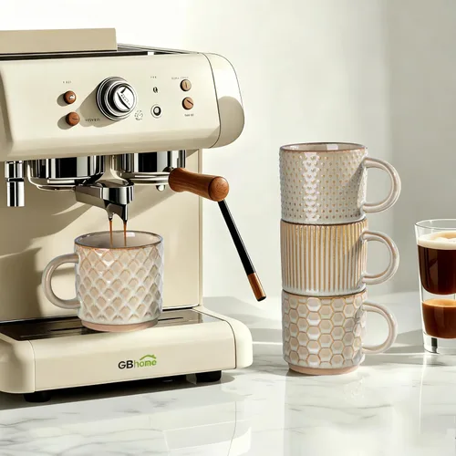 Miniatura 4 de GBhome Tazas de café apilables de 6 onzas, tazas de café de cerámica con patrones de textura para hombre, mujer, papá, mamá, juego de 4 tazas