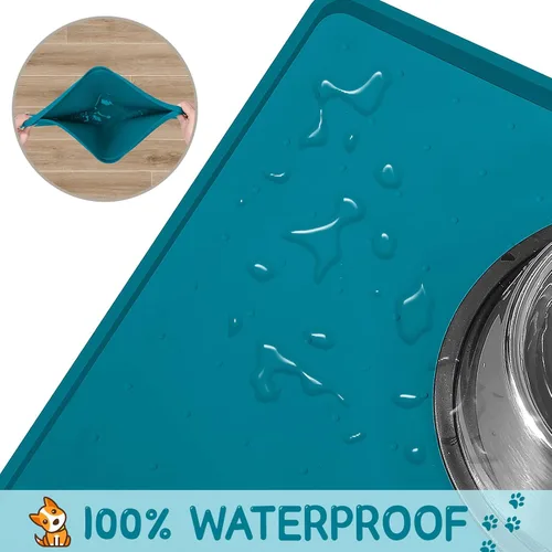 Miniatura 4 de MateeyLife Tapete de silicona para comida para gatos y perros para pisos, impermeable, antideslizante para alimentos y agua, tapete de alimentación