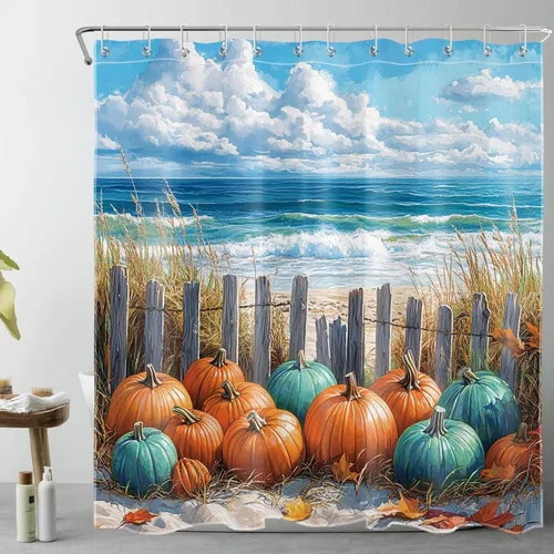 Miniatura 15 de LB Cortina de ducha espeluznante de Halloween, lindo fantasma en flores, árbol negro, luna llena, cortinas de ducha para baño, tela de poliéster