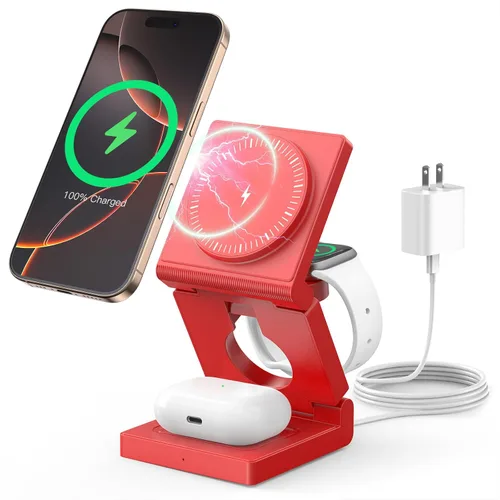 Miniatura 9 de Estación de carga inalámbrica 3 en 1 para múltiples dispositivos Apple - Cargador inalámbrico magnético plegable para viajes - Cargador de 18W