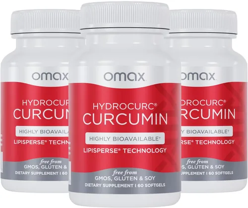 Omax3 HydroCurc - Cápsulas blandas de curcumina de cúrcuma, nanopartículas de aceite MCT altamente biodisponibles para potencia y absorción, salud