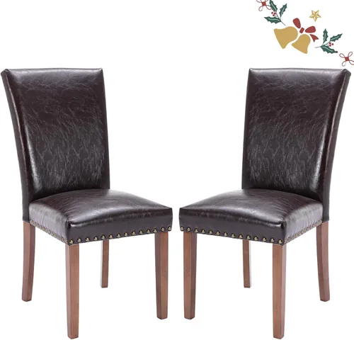 Miniatura 38 de Juego de 2 sillas de comedor Parsons, sillas tapizadas con cabeza de clavo para comedor y cocina con cojines gruesos y patas de madera, verde