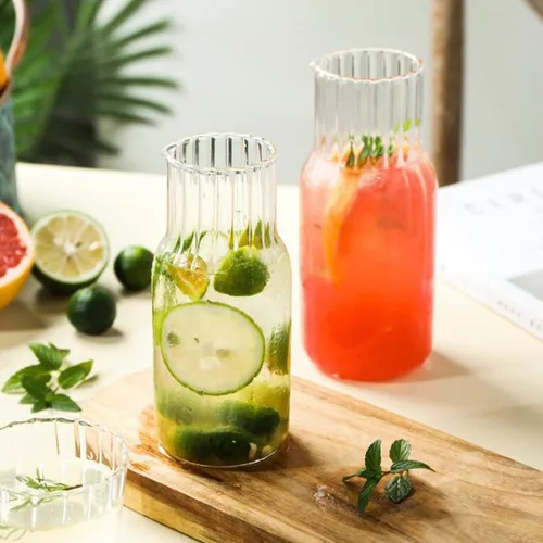 Miniatura 6 de Juego de 4 jarras de agua de noche y vidrio, jarra de agua de cristal de 20 onzas con vaso para mesita de noche, elegante decantador de enjuague
