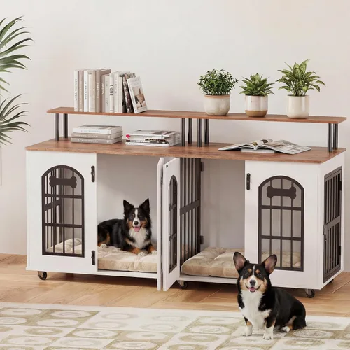 Miniatura 13 de Petrova Mueble de jaula para perros de 47 pulgadas para perros grandes/medianos, resistente para interiores con etiqueta de nombre, jaula de madera