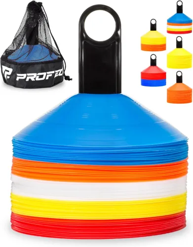 Miniatura 8 de Juego de 50 conos de disco profesionales para fútbol, con bolsa de transporte y soporte para entrenamiento, marcadores de campo con diseño de cono