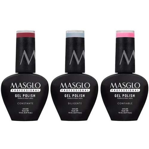 Miniatura 5 de MASGLO Kit de esmalte de gel, encanto auténtico, 3 tonos rebeldes apagados, manicura semipermanente UV/LED vegana, uso de 30 días, acabado de borde