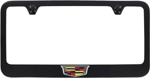 Miniatura 9 de Marco de placa de matrícula de metal Cadillac Crest - Negro recubierto en polvo con cromo expuesto Negro D