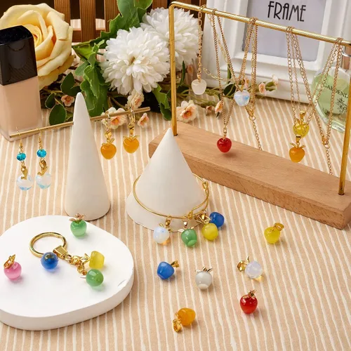 Miniatura 5 de 10 dijes de piedra preciosa de manzana, cristal de cuarzo curativo, colgantes de piedra natural, hebilla de oro verde para joyería, collares