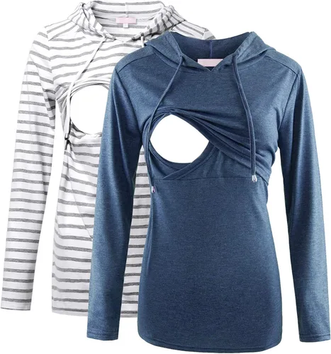 Miniatura 31 de Bhome Camisa de lactancia de manga larga con capucha para lactancia materna