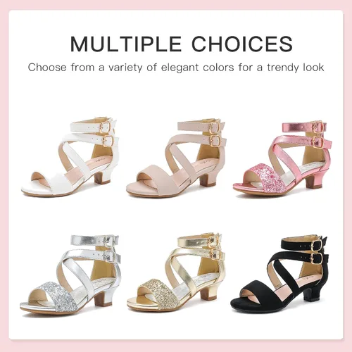 Miniatura 7 de Dufannie Zapatos de tacón alto para niñas de flores, zapatos de vestir con purpurina