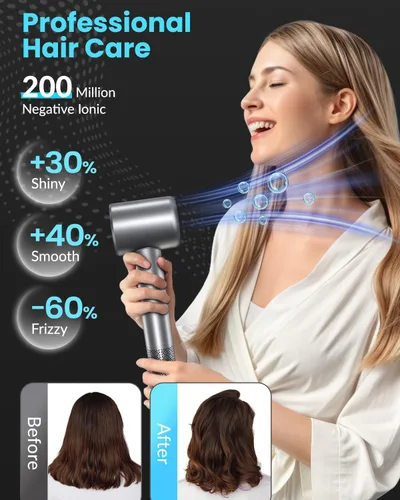 Miniatura 6 de Secador de pelo, 110000 RPM profesional con motor sin escobillas para secado rápido, secador de pelo compacto silencioso con difusor magnético