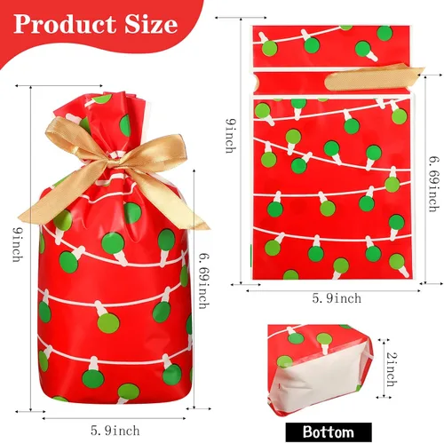 Miniatura 2 de Funrous Bolsas de Favor con Cordón de Navidad Bolsas de Plástico para Dulces y Golosinas de Navidad para Niños Cumpleaños Envoltorio de Aperitivos